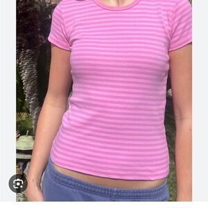 Brandy Melville Pink Striped Hailee Tee